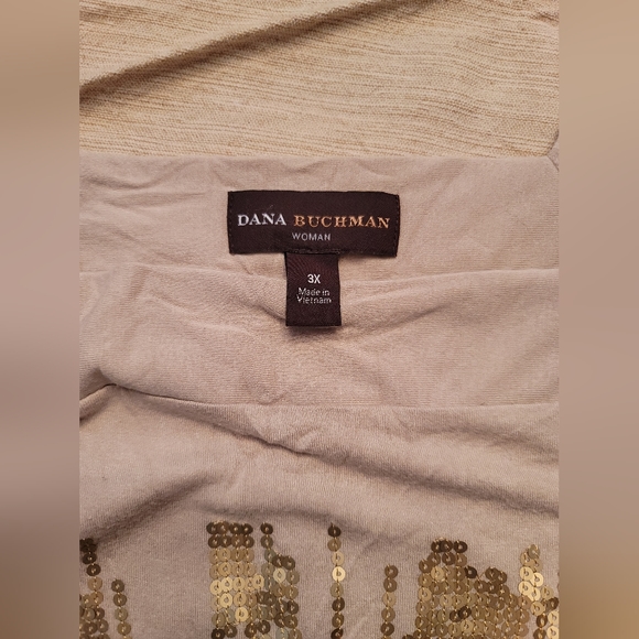 Dana Buchman 3x Beige Top with Gold Sequins - Picture 5 of 6